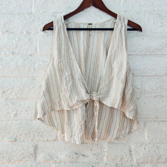 FREE PEOPLE BY MY SIDE STRIPED SLEEVELESS BLOUSE beige size XS - Picture 5 of 10